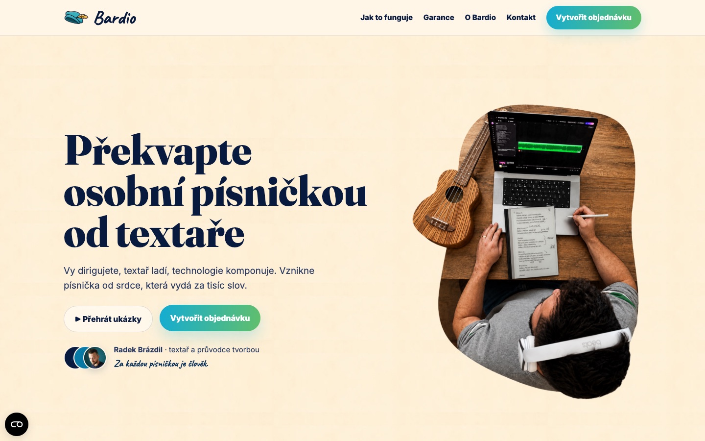 Web bardio.cz – Překvapte osobní písničkou od textaře