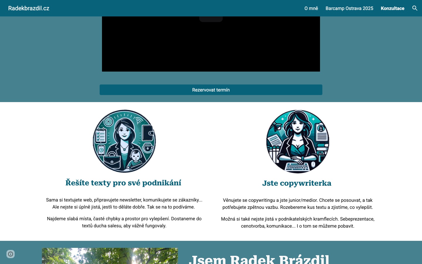 Sekce webu projektu se dvěma cílovými skupinami konzultací